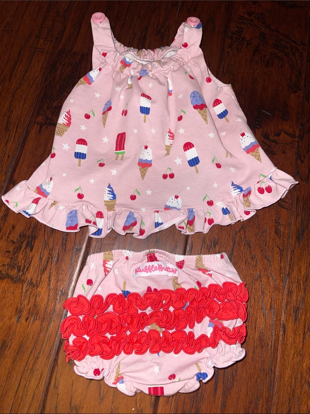 RUFFLE BUTTS Pink Ice Cream & Popsicle Ruffle Tank Set